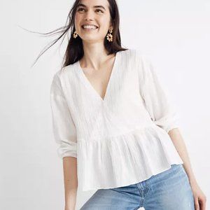 Madewell Bubble-Sleeve Metallic Stripe Peplum Top